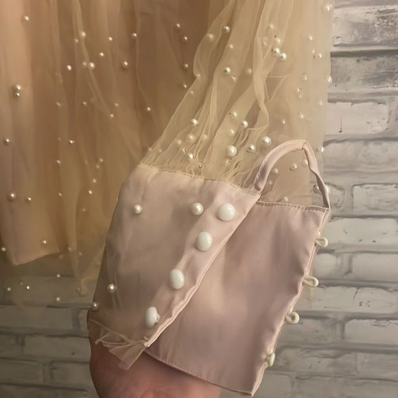 Pearled Pink Sheer Longsleeve Over Blouse - Picture 4 of 7